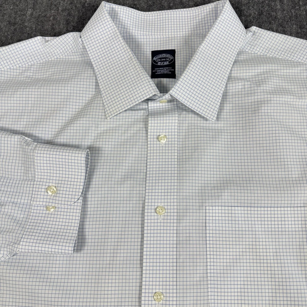 Brooks Brothers Men 20 34/35 Non-Iron Stretch Supima Cotton Check Dress Shirt